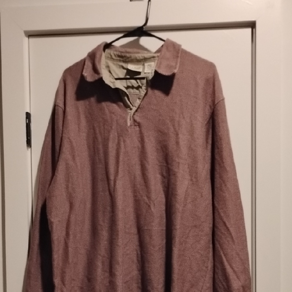 L.L. Bean Men's Tan Shirt with Maroon Collar